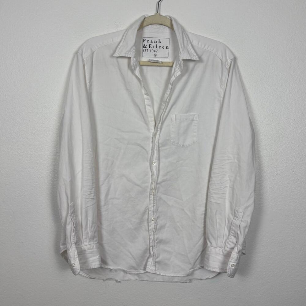 Frank & Eileen Eileen Woven Cotton White Distressed Hem Button Down Medium